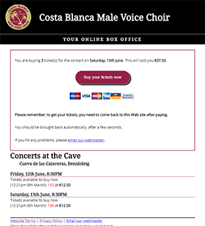 Costa Blanca Male Voice Choir confirmation page